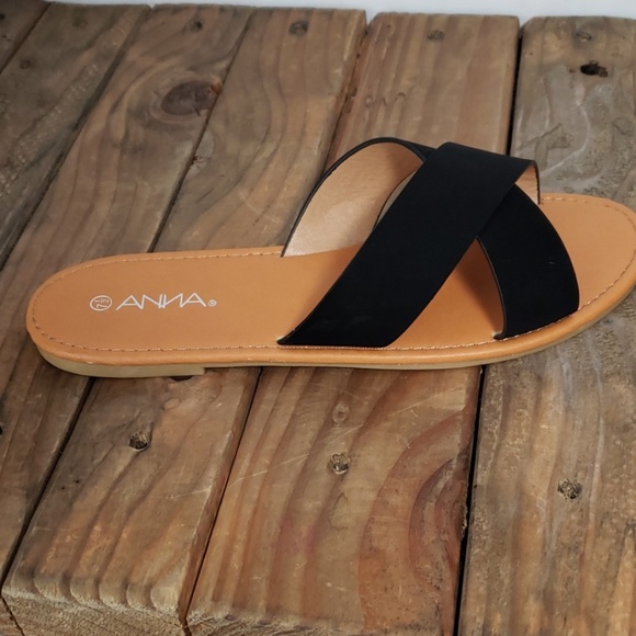 Black suade criss Cross Slides - Picture 5 of 6